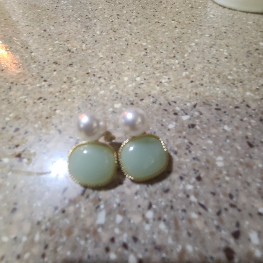 Jade and pearl earrings